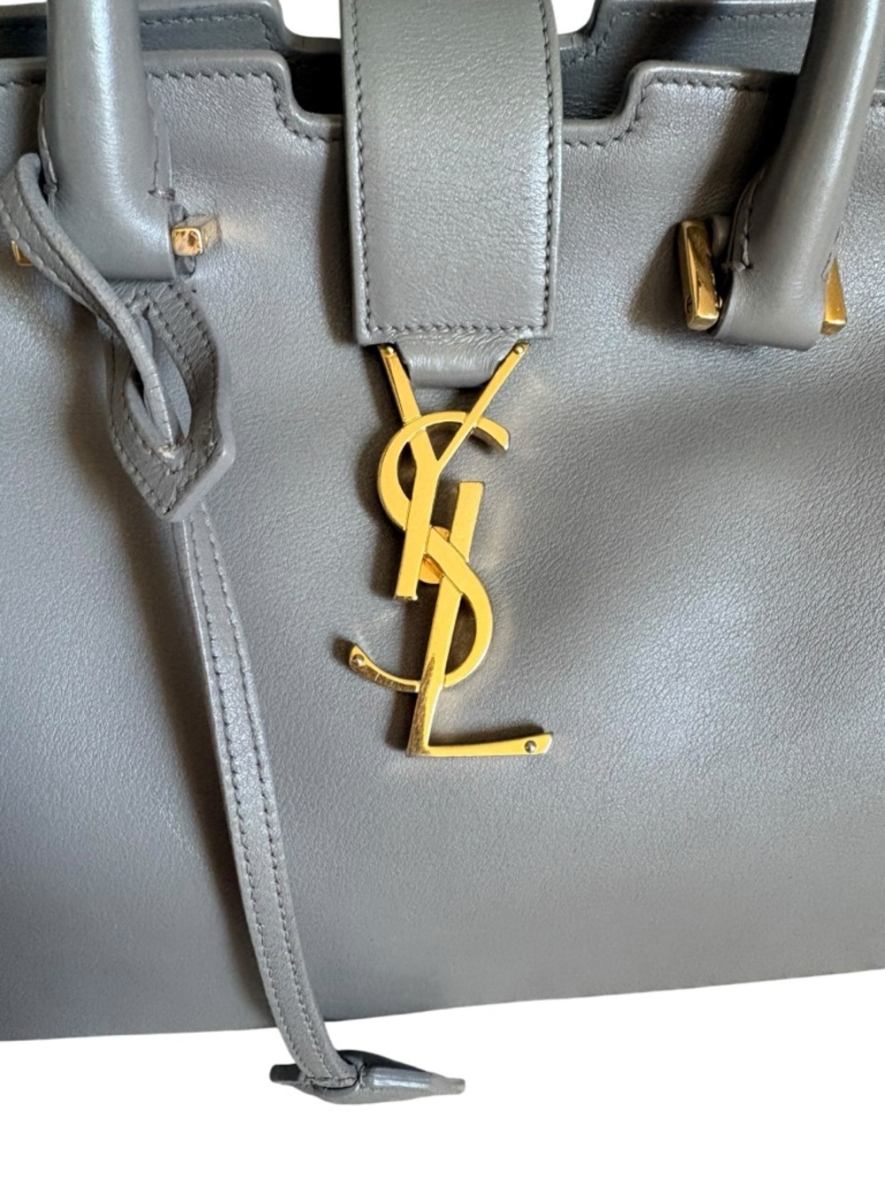 Saint Laurent Grey Leather Satchel with Gold YSL Charm - Picture 2 of 6